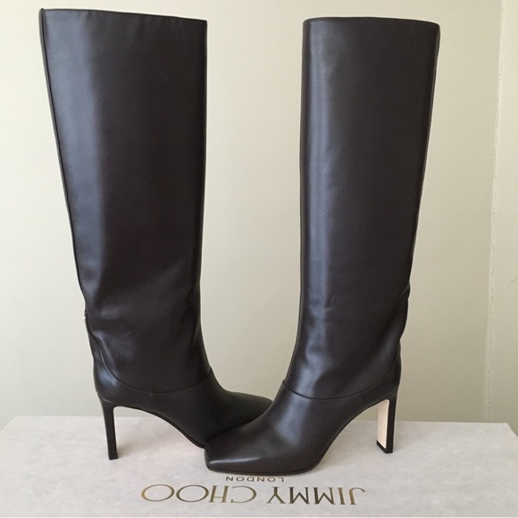 Jimmy Choo MAHESA 85 Square Heel Knee Hight Dark Brown Calf Leather Wome… - Picture 3 of 16